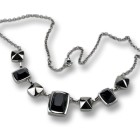 Necklace made of stainless steel with black crystals