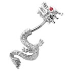 Belly button piercing with double design - dragon with small Swarovski stones as eyes
