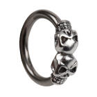Front closure ring with 925 sterling silver clasp and two skulls
