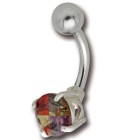 Belly button piercing with a multi-color crystal, 11mm in diameter