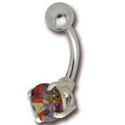 Belly button piercing with a multi-color crystal, 11mm in diameter