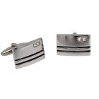 Stainless steel cufflinks rectangular with 2 crystals and 2 black stripes