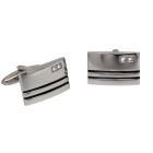 Stainless steel cufflinks rectangular with 2 crystals and 2 black stripes