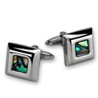 Stainless steel cufflinks, square with mother of pearl centre