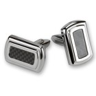 Cufflinks made of stainless steel, rectangular shape, central carbon insert