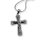 Pendant made of stainless steel with a cross motif and a Jesus figure, mirror-polished with matted areas