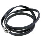 Black leather bracelet with olive-shaped magnetic clasp
