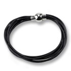 Black leather bracelet, 7 strands with olive-shaped magnet clasp