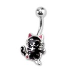 Belly button piercing 1.6x10mm with colored cat made of 925 silver