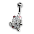 Belly button piercing 1.6x10mm with a white cat made of 925 silver