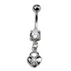 Noble navel piercing: 316L surgical steel bar with zirconia and heart pendant