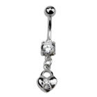 Noble navel piercing: 316L surgical steel bar with zirconia and heart pendant