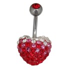 Belly button body jewelry piercing with heart - set with crystals all around