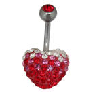 Belly button body jewelry piercing with heart - set with crystals all around