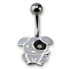 Belly button piercing 1.6x10mm with a black dog made of 925 silver