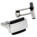 Stainless steel cufflinks, 22x13mm, black background top and bottom