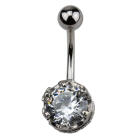 316L surgical steel rod, round zirconia set in silver