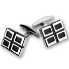 Stainless steel cufflinks rectangular with a black plastic inlay, graphic pattern