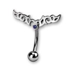 Piercing curved navel with Gothic design, wings