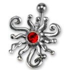Belly button piercing made of surgical steel and silver, psychedelic sun
