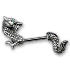 Breast rod with 925 sterling silver - dragon looks back, rod length and crystal color selectable