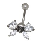 Belly button piercing with skull motif and crystal wings
