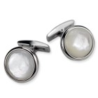 Round stainless steel cufflinks with mother of pearl inlays, 18mm