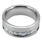 Stainless steel ring ring, 7mm wide, set with crystals all around