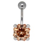 Navel piercing 1.6x10mm with spectacular octagonal zircon set in claws