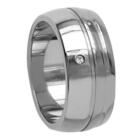 Titanium ring with diamond 2 grooves on the side