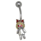 Belly button piercing with a zombie doll with blond hair as a design 1.6x10mm