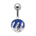 Belly button piercing with many blue and white crystals in an epoxy mass in 1.6x6mm / 1.6x8mm / 1.6x10mm / 1.6x12mm / 1.6x14mm 