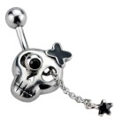 Belly button piercing with wobbly skull, 1.6x10mm, black crystal star