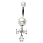 316L belly button piercing, pearl with dainty pendant
