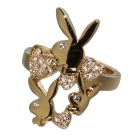 Playboy Fingerring goldcolor Design 3 Hasen with Kristallen