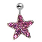 Belly button piercing with surgical steel bar, 925 sterling silver motif and many crystal stones - STARS ALLOVER