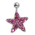 Belly button piercing with surgical steel bar, 925 sterling silver motif and many crystal stones - STARS ALLOVER