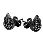 316L Stud earrings, black, motif FLAME, crystals