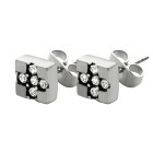 316L Stud earrings, crystals in a cross shape in a square