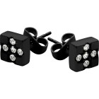 316L Black stud earrings with crystals in a cross shape in a square