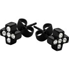 316L Black Stud Earrings with Cross Shaped Crystals