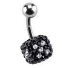 Belly button piercing with many black crystals in a cube design in a black epoxy mass in 1.6x6mm / 1.6x8mm / 1.6x10mm / 1.6x12m