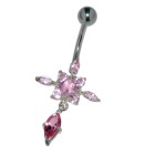 Belly button piercing with set zirconia, geometric flower, crystal colors selectable