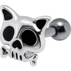 316L Helix Ear Piercing 1.2x6 with Zombie Cat Skull in 925 Sterling Silver