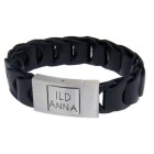 Real leather bracelet black, braided with 316L stainless steel magnetic clasp and individual engraving