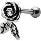 TIP Ear piercing with 925 silver roses and a clear crystal stone