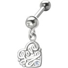 316L steel helix ear piercing 1.2x6mm, HEART LOVE pendant