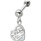 316L steel helix ear piercing 1.2x6mm, HEART LOVE pendant