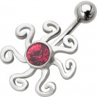 Belly button piercing with crazy sun