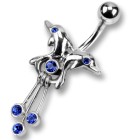 Belly button piercing with 925 sterling silver, symmetrical dolphins